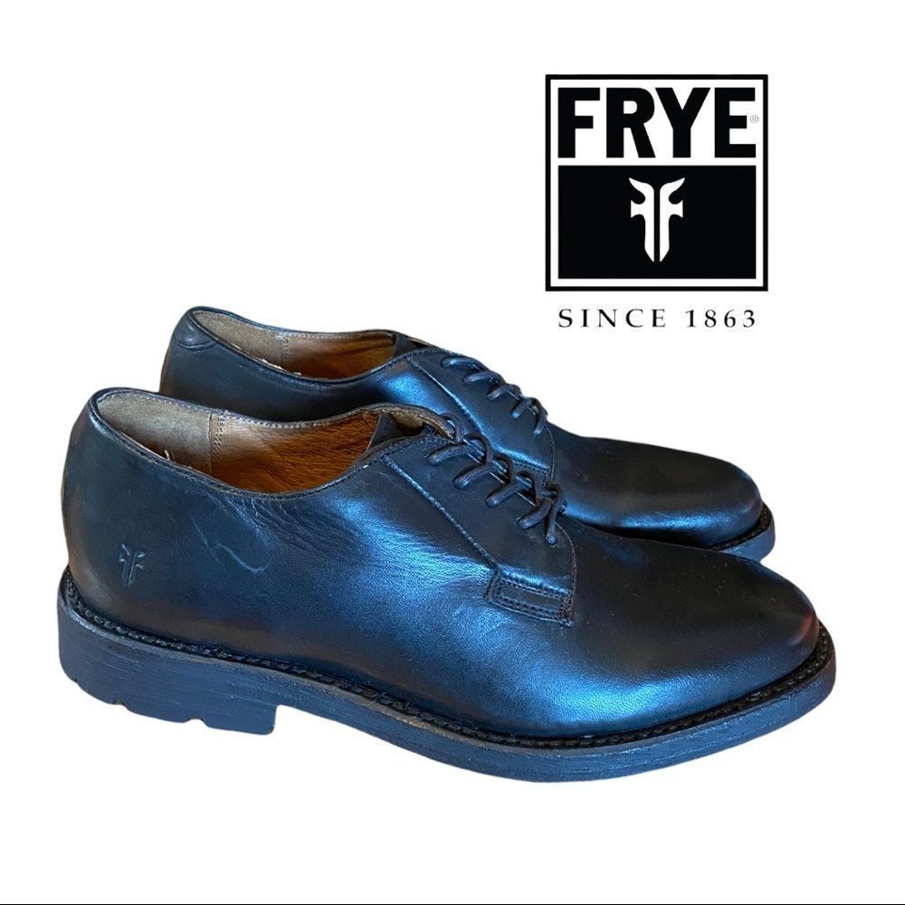 New in Box FRYE Men's "Bowery Oxford" Black Leather Shoes 7.5 7.5M - Picture 2 of 6